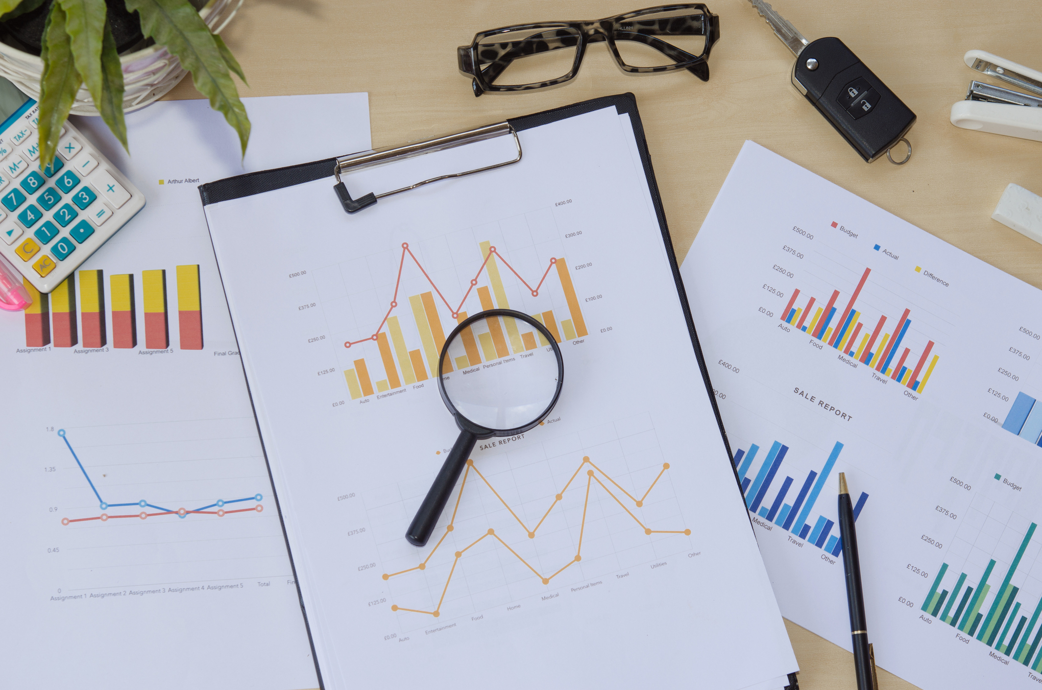 A stock image of graphs and charts