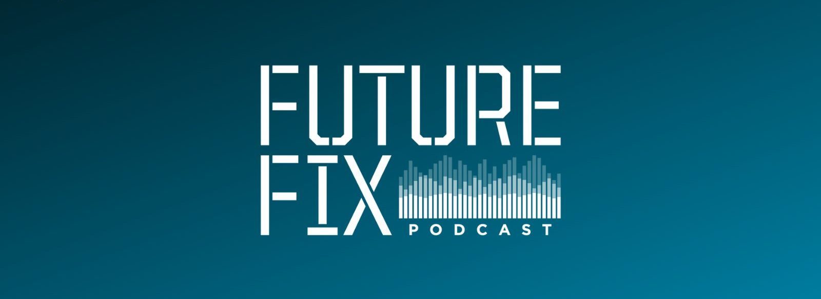 Future fix logo podcast on blue/black backg